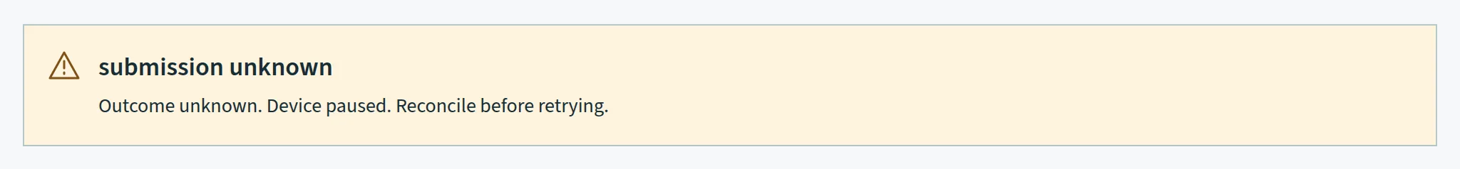 Submission unknown and device barrier. Console screen showing Sample data.